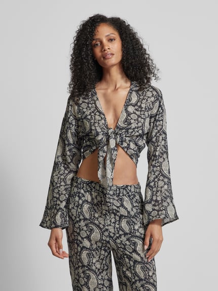 Jake*s Casual Kort blouseshirt met strikdetail Zwart - 4