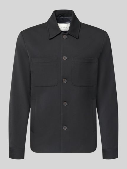 Produktfoto, schwarze Hybrid Jacke mit Brusttaschen Modell 'Marseille' von Les Deux, Material-Mix, Kentkragen, Knopfleiste, Straight Fit