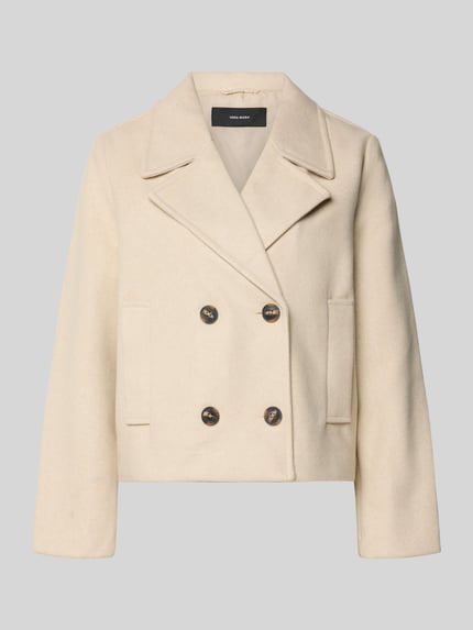 Produktfoto, Cropped Trenchcoat mit doppelreihiger knoopsluiting Model 'VINCEMIA' van Vero Moda, look: effen, boxy fit, reverskraag, lange mouwen, zij-steekzakken, lengte kort, textuur zacht