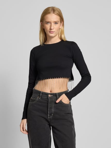 NOISY MAY® Cropped Longsleeve mit Strasssteinbesatz Modell 'MAYA' Silber 4