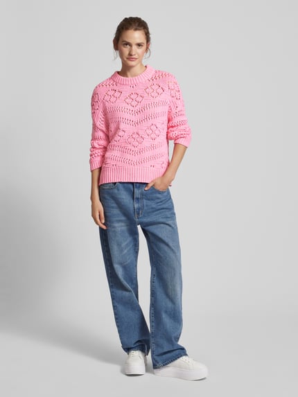 PIECES Figurumspielender Strickpullover mit Lochmuster 'PCNIANA' Pink 1