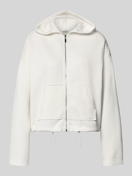 Produktfoto, Regular Fit sweatjack met capuchon model 'Marcella' van Christian Berg Woman, elastische materiaalmix met modal, kangoeroezak, band met tunnelkoord, kleur effen wit, zachte textuur