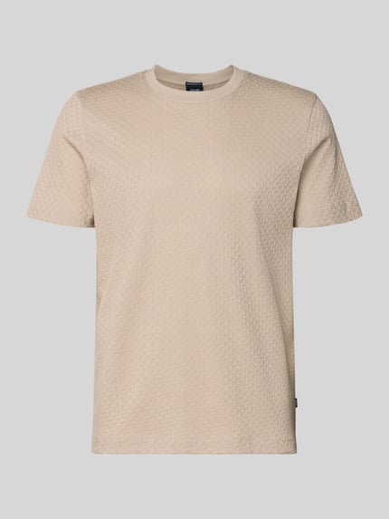 Produktfoto, T-Shirt met geribde ronde hals van JOOP! Collection, regular fit, puur katoen, beige kleur, fijne textuur, maat M ruglengte 68 cm