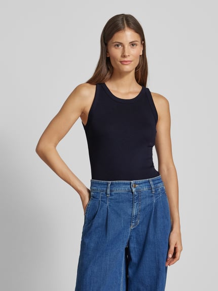 Marc O'Polo Top o kroju shaped fit z prążkowanego dżerseju z okrągłym dekoltem Granatowy 4