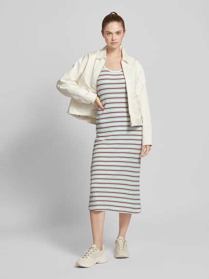 Tom Tailor Denim Midikleid mit Rundhalsausschnitt Weiss 1