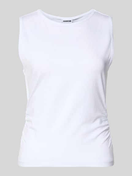 Productfoto, Top met ronde halslijn model 'MOLLY' van Noisy May, katoen-elastaanmix, slim fit, labeldetail, ruglengte maat S 52 cm, effen wit, gladde textuur