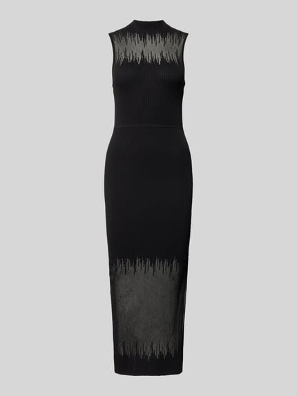 Produktfoto, enges schwarzes Kleid mit grauen Akzenten und gerippter Textur, Enganliegendes Freizeitkleid aus Viskose-Mix Modell 'Sieffily' von HUGO, Damen Freizeitkleid von HUGO