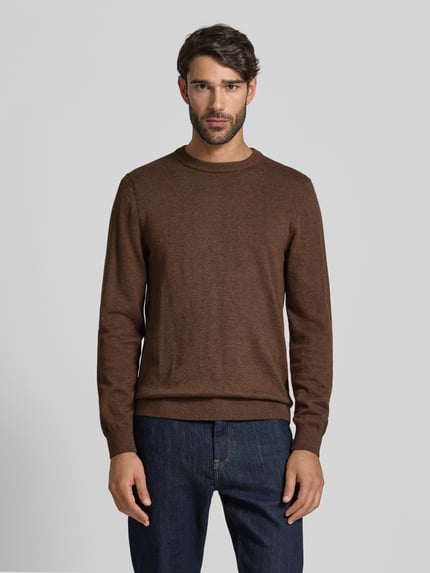 MCNEAL Gebreide pullover van een mix van katoen en kasjmier met ronde hals Lichtbruin gemêleerd - 4