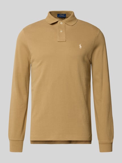 Produktfoto, Poloshirt mit Label-Stitching von Polo Ralph Lauren in Beige, Reine Baumwolle, Regular-Fit, Polokragen, Knopfleiste, gerippte Ärmelabschlüsse