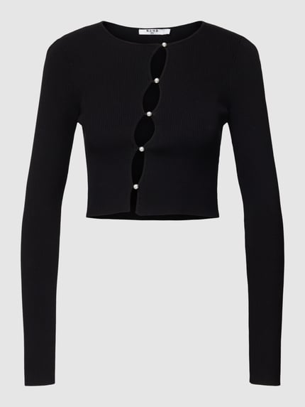 NA-KD Cropped Strickjacke in Ripp-Optik Black 2