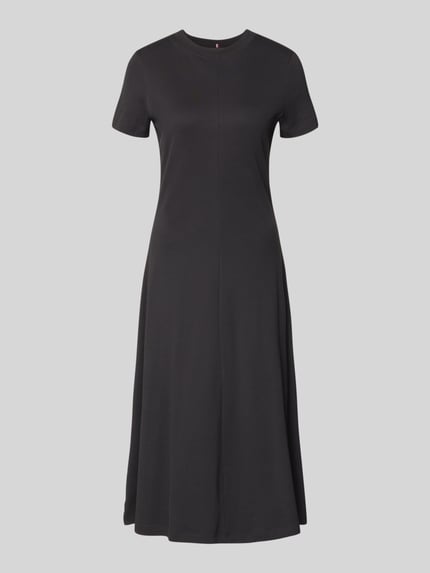 Produktfoto, Midikleid aus reiner Baumwolle von Tommy Hilfiger in Optik: Unifarben, Regular-Fit, Midi-Länge, Rundhals, Kurzarm, Logo-Stitching, Interlock-Jersey
