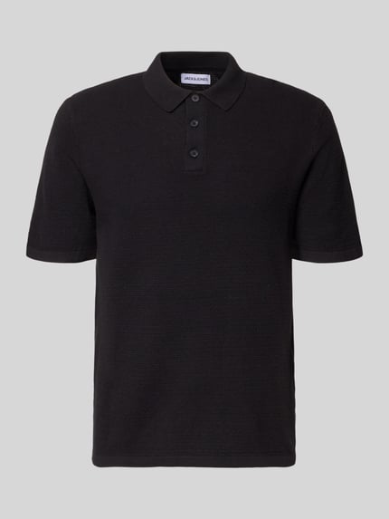 Produktfoto, Regular Fit Poloshirt mit Strukturmuster Modell 'GEORGE' von Jack & Jones, Baumwoll-Mix, Knopfleiste, schwarze Farbe.