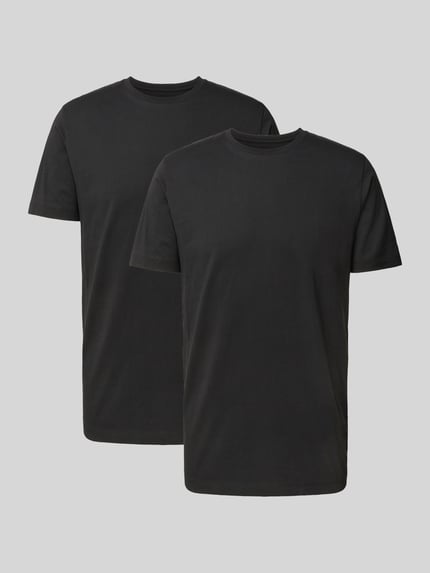 Productfoto, T-Shirt mit geripptem Rundhalsausschnitt im 2er-Pack van OLYMP Level Five, zwart, katoen, regular fit, verpakking met twee stuks
