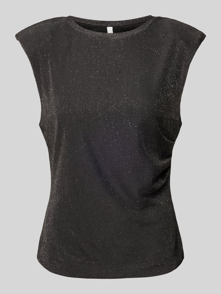 Produktfoto, Blusentop mit Glitter-Effekt Modell 'NURA' von YAS, mieszanka materiałów z dodatkiem streczu, krój regular fit, okrągły dekolt, czarny, efekt błyszczący, długość tyłu 60 cm w rozmiarze 36.