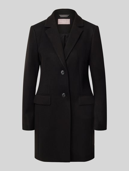 Produktfoto, Regular Fit Mantel mit 2-Knopfleiste von Christian Berg Woman Selection in Schwarz mit Reverskragen, glatte Struktur, Pattentaschen