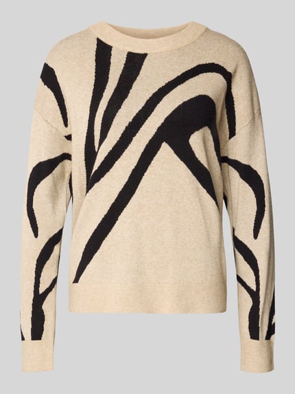 VILA Strickpullover aus Viskose-Mix mit Rundhalsausschnitt Beige 2