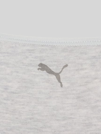Produktfoto, lichtgrijze stof met fijn ribpatroon en PUMA logo, string uit katoenmix met modal in set van 3 van PUMA, Dames string