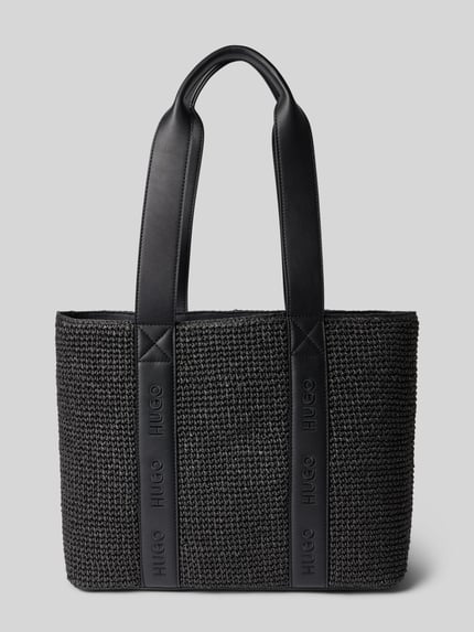 Produktfoto, Henkeltasche in Bast-Optik Modell 'BECKY' von HUGO, czarna, jednolita, tkanina, główna komora, wewnętrzna kieszeń, label-tape