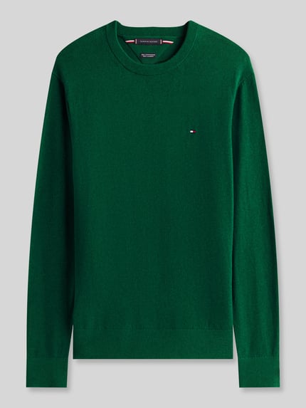 Tommy Hilfiger Sweter o kroju regular fit z mieszanki bawełny i kaszmiru Butelkowy zielony 2