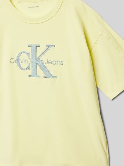 Calvin Klein Jeans T-shirt met labeldetail, model 'OTTOMAN' Lichtgeel - 2