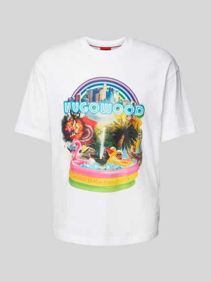 HUGO T-Shirt mit Label-Print Modell 'Duwood' Weiss 2