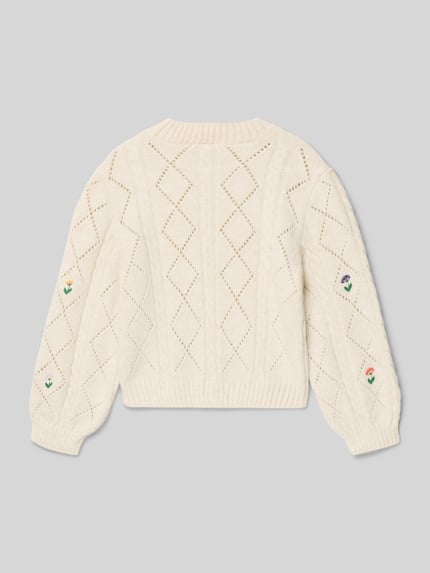 ONLY Sweter o kroju regular fit z ażurowej dzianiny model ‘FLOWER’ Écru 3