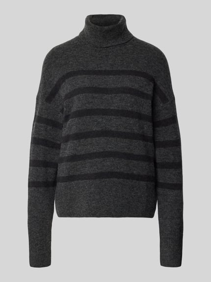 Produktfoto, mehrfarbiger Regular Fit Rollkragenpullover aus Schurwoll-Mix von Marc O'Polo Denim, gestreift, Strick, gerippte Abschlüsse.