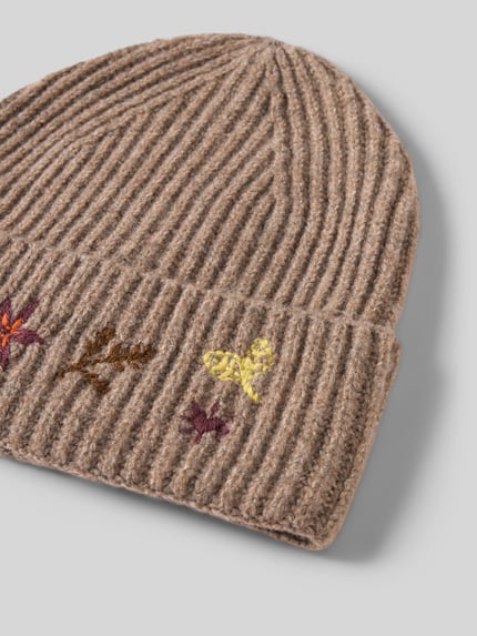 PIECES Mütze mit floraler Stickerei Taupe Melange 2