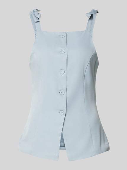 Productfoto, top met knoopsluiting van Little Mistress, materiaalmix met stretch, slim fit, bandjes met vetersluiting, lichtblauw