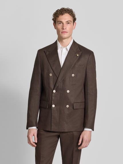 Christian Berg Men Regular Fit Sakko aus Leinen mit Pattentaschen Mittelbraun 4