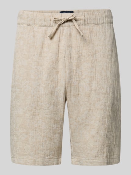 Productfoto, Bermudas mit elastischem Bund und Gesäßtasche van MCNEAL, katoenmix met linnen, regular fit, all-over look, elastische tailleband met trekkoord, achterzak, beige tinten, zachte textuur, casual herenmode.