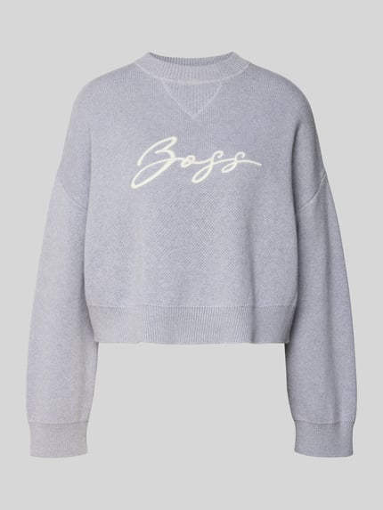 BOSS Orange Relaxed Fit Strickpullover aus reiner Baumwolle Modell 'FINEVRA' Hellgrau 2