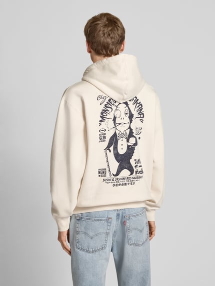 Edwin Hoodie met statementprint, model 'MONSIEUR SAKANA' Ecru - 4