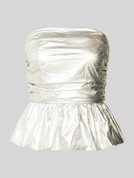 MANGO Regular Fit Blusentop mit seitlichen Raffungen Modell 'BALOON' Silber 2