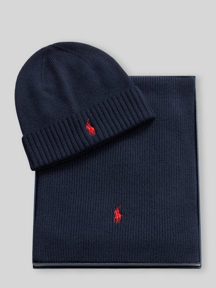 Polo Ralph Lauren Mütze und Schal im Set aus reiner Wolle Marine 3