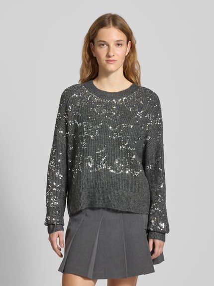ONLY Relaxed Fit Strickpullover mit Paillettenbesatz Modell 'LALTA' Anthrazit Melange 4