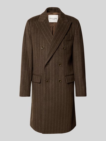 Produktfoto, brauner Mantel aus Woll-Mix mit Pattentaschen von Christian Berg Men, Regular Fit, Zweireiher, feine Streifen, glatte Textur