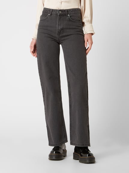 Minimum straight fit high rise jeans van katoen model 'Miaja' Zwart - 4