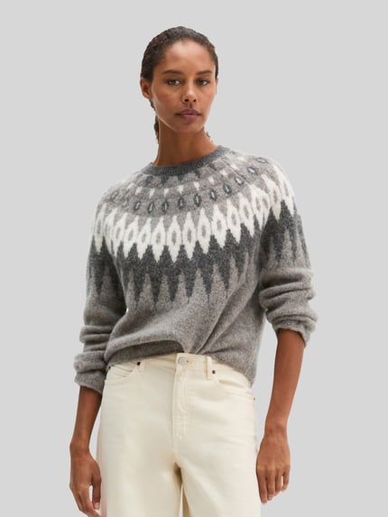 Marc O'Polo Pullover aus Wolle Alpaka mit Jacquard-Strick Taupe 4