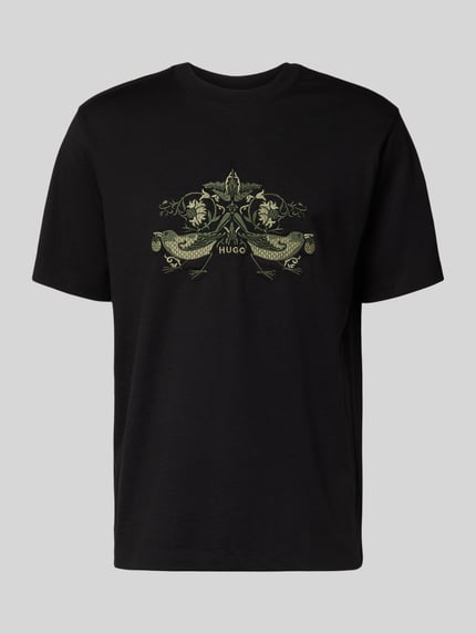 HUGO T-shirt o kroju comfort fit z czystej bawełny Czarny 2
