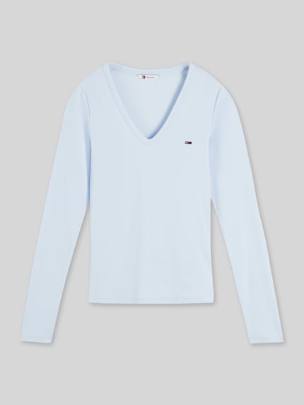 Tommy Jeans bluzka z długim rękawem o kroju slim fit z detalem z logo Jasnoniebieski 2