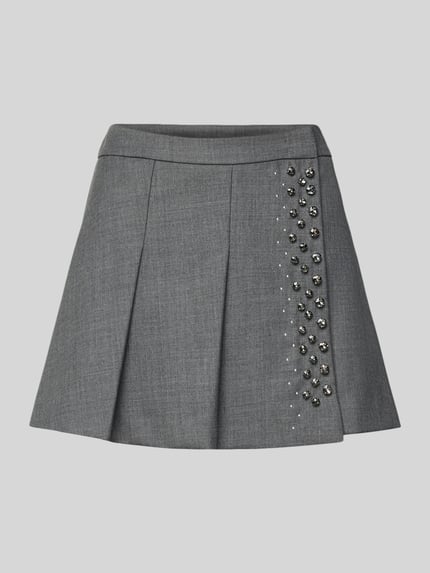 Productfoto, grijze 'Ausgestellter Mini-Rock mit Schurwoll-Anteil' van MAX&Co., unikleurig, regular fit, siersteentjes, bandplooien, mini-lengte