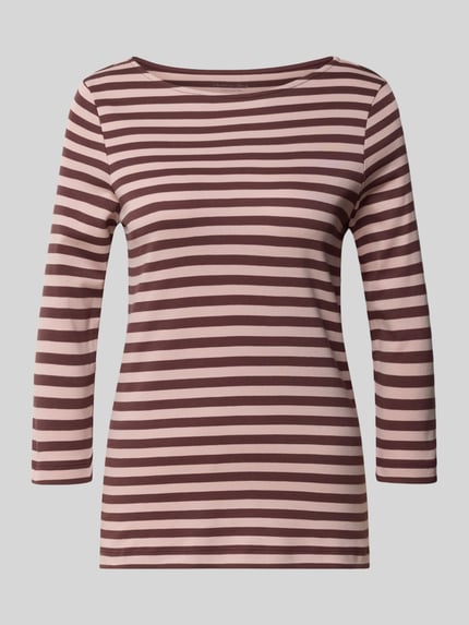 Produktfoto, Longsleeve mit 3/4-Arm von Christian Berg Woman aus reiner Baumwolle, braun-rosé gestreift, gerader Schnitt, Rundhalsausschnitt