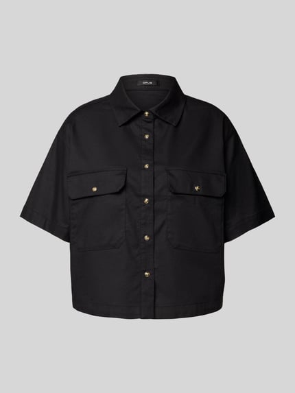 OPUS Relaxed Fit Bluse aus Baumwoll-Mix mit Leinen-Anteil Modell 'Fringo' BLACK 2
