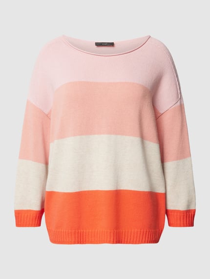 Oui Strickpullover mit Blockstreifen Rose 2