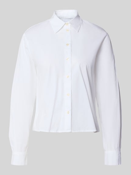 Productfoto, Slim Fit Bluse aus Baumwolle van Emily Van den Bergh, puur katoen, overhemdkraag, knoopsluiting, wit, gladde textuur