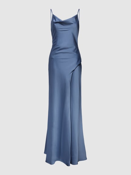 Mascara Maxikleid aus Satin mit Wasserfall-Ausschnitt Rauchblau 2