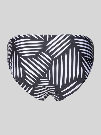 Produktfoto, Bikinihose mit Umschlag und Label-Detail Modell 'Liv' von LASCANA, schwarz-weißes Allover-Muster, glatte Textur, körpernah