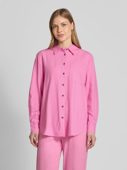 FREE/QUENT Relaxed fit linnen blouse met borstzak, model 'Lava' Felroze - 4
