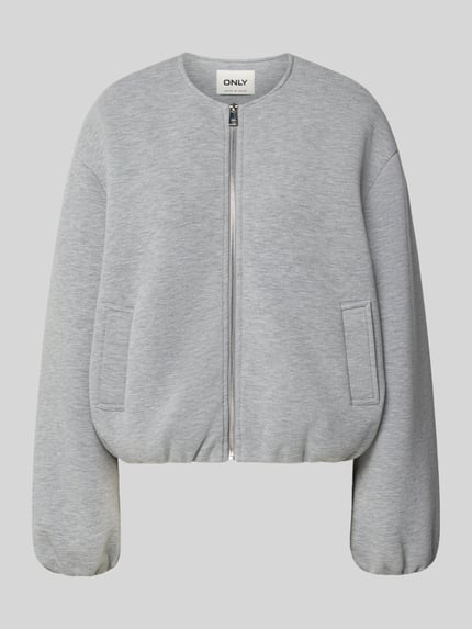 Produktfoto, Regular Fit Sweatjacke mit Viskose-Anteil Modell 'ELLIE' von ONLY, Optik: Unifarben grau, Material-Mix, Reißverschluss, seitliche Eingrifftaschen.
